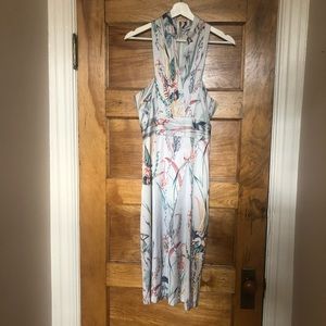 Silk Animal/Floral Print Halter Neck Dress